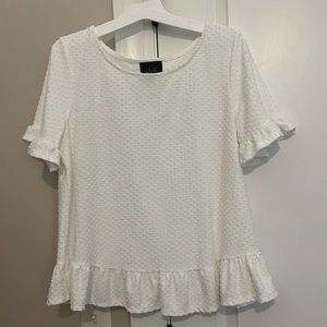 White swiss dot ruffle top